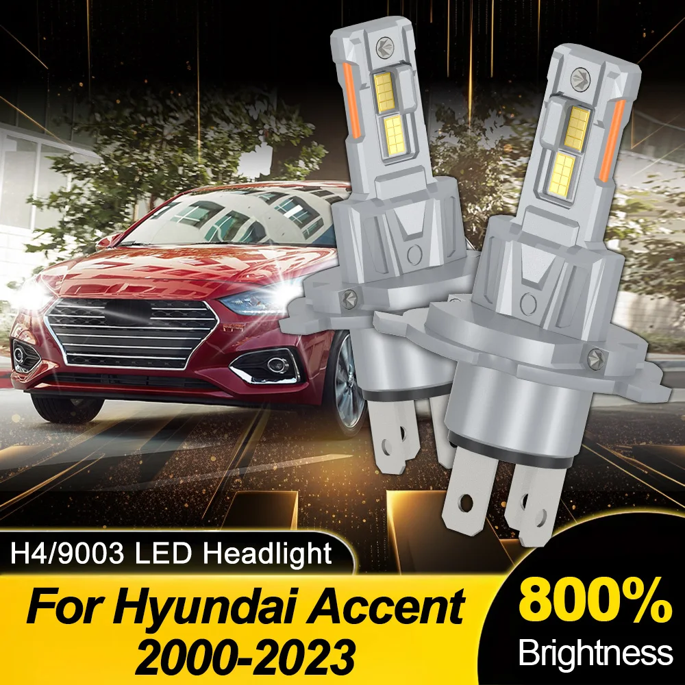 

2 шт. светодиодные лампы для фар H4, 50000 лм, дальний и ближний свет, высокая мощность, 6000K, белый свет, для Hyundai Accent 2000-2023
