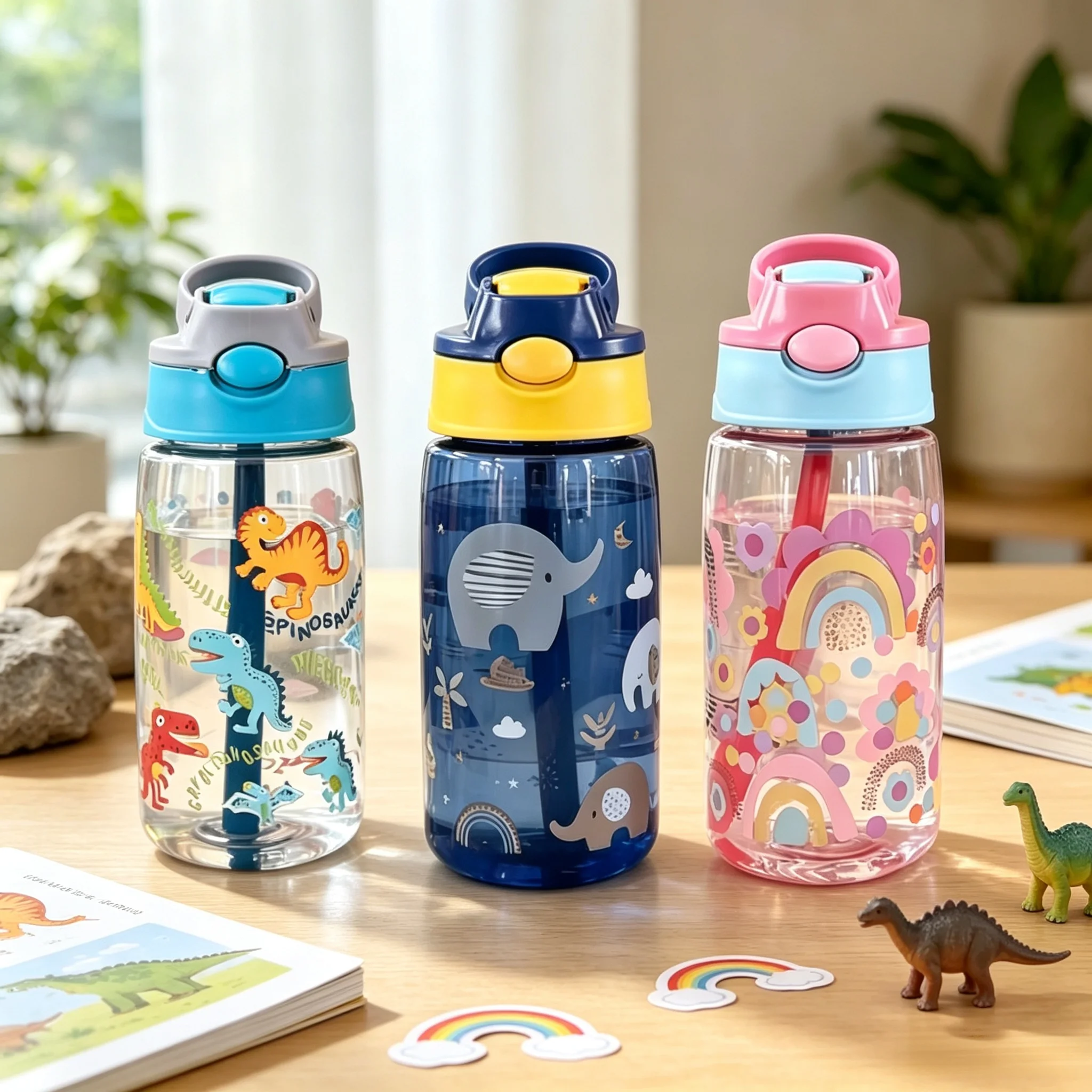 New Trendy Kids Water Sippy Cup Kids 480ml Water Bottle with Straw and Handle Portable Drinking Bottle Cup Children