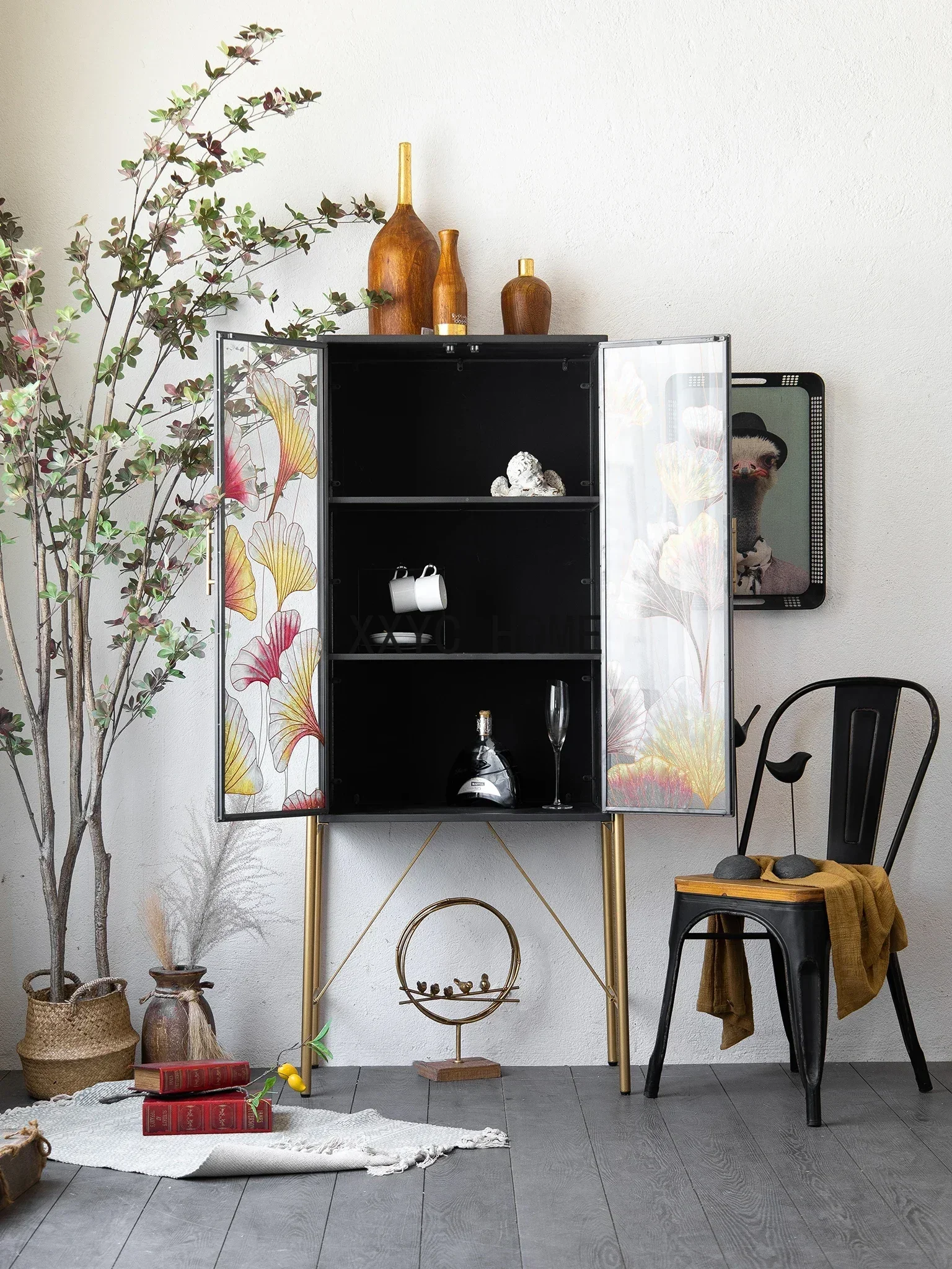 TAO Entrance Foyer Curio Cabinet New Chinese Style Sideboard Cabinet Painted Art Wall Cabinet