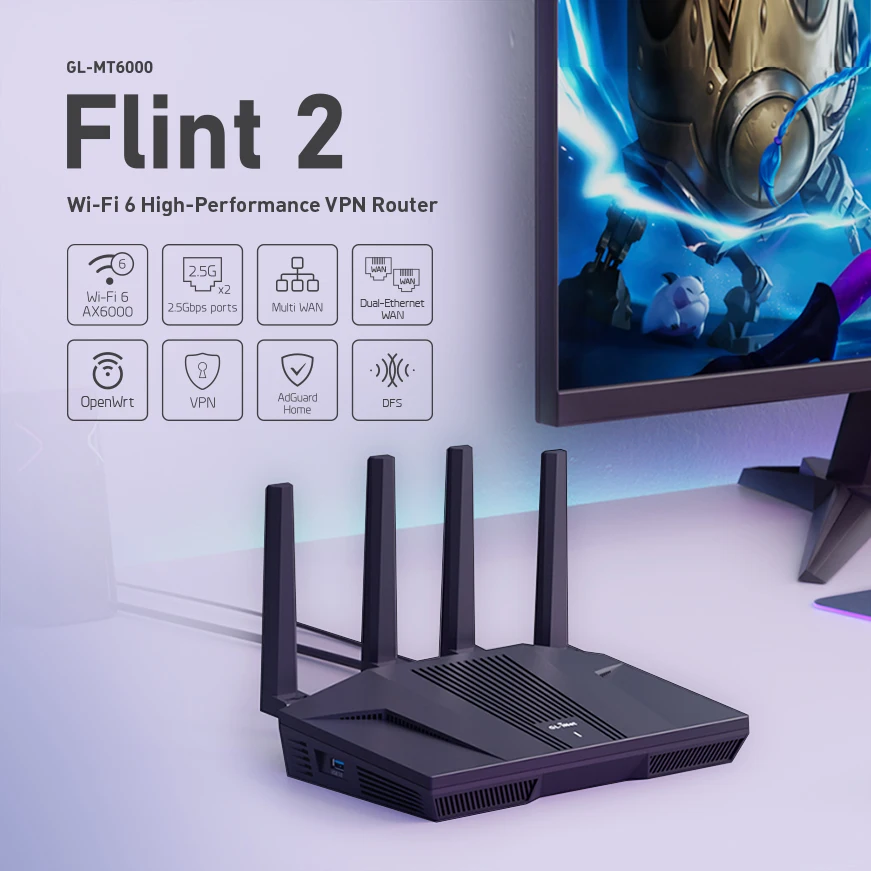 GL.iNet Flint 2 (GL-MT6000) enrutador doméstico y de oficina