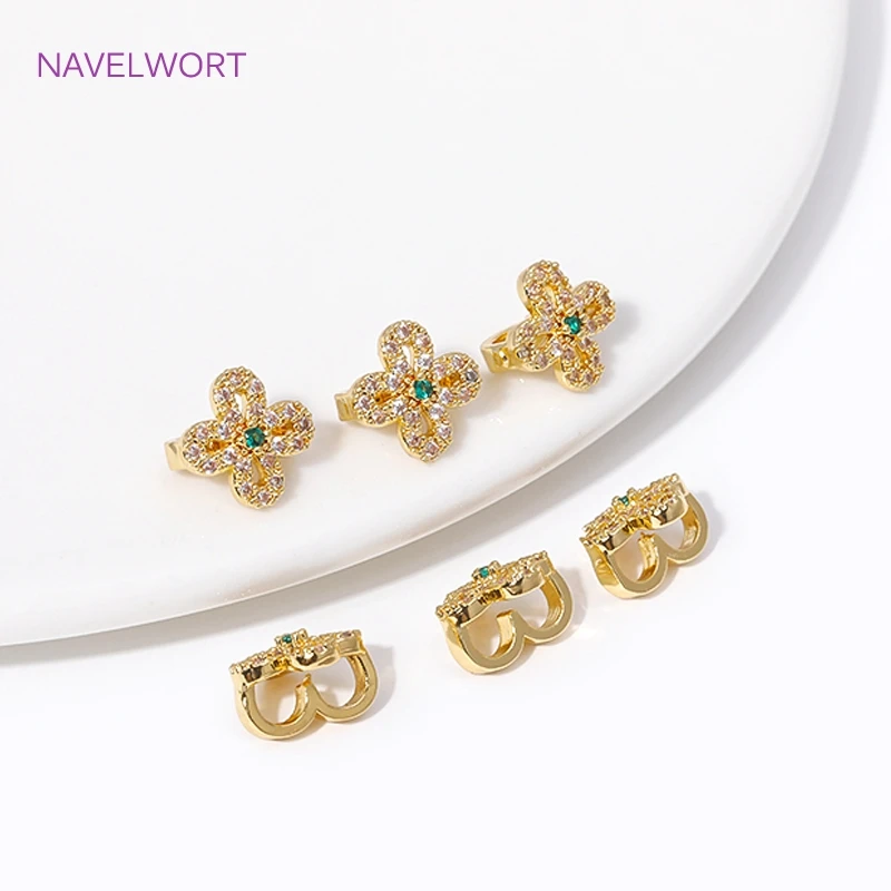 Trendy 2 Hole Separators 18K Gold Plated Inlaid Zircon Flower/Heart Shape Connector For Jewelry Making DIY Bracelets Accessories