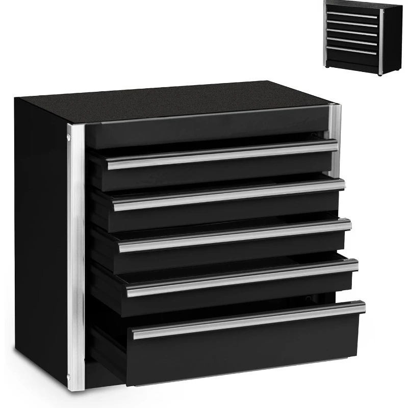

Black Tool Box, Portable 5-Drawer Micro Roll Cab Steel Stackable Box with Liner, Black Small Case for