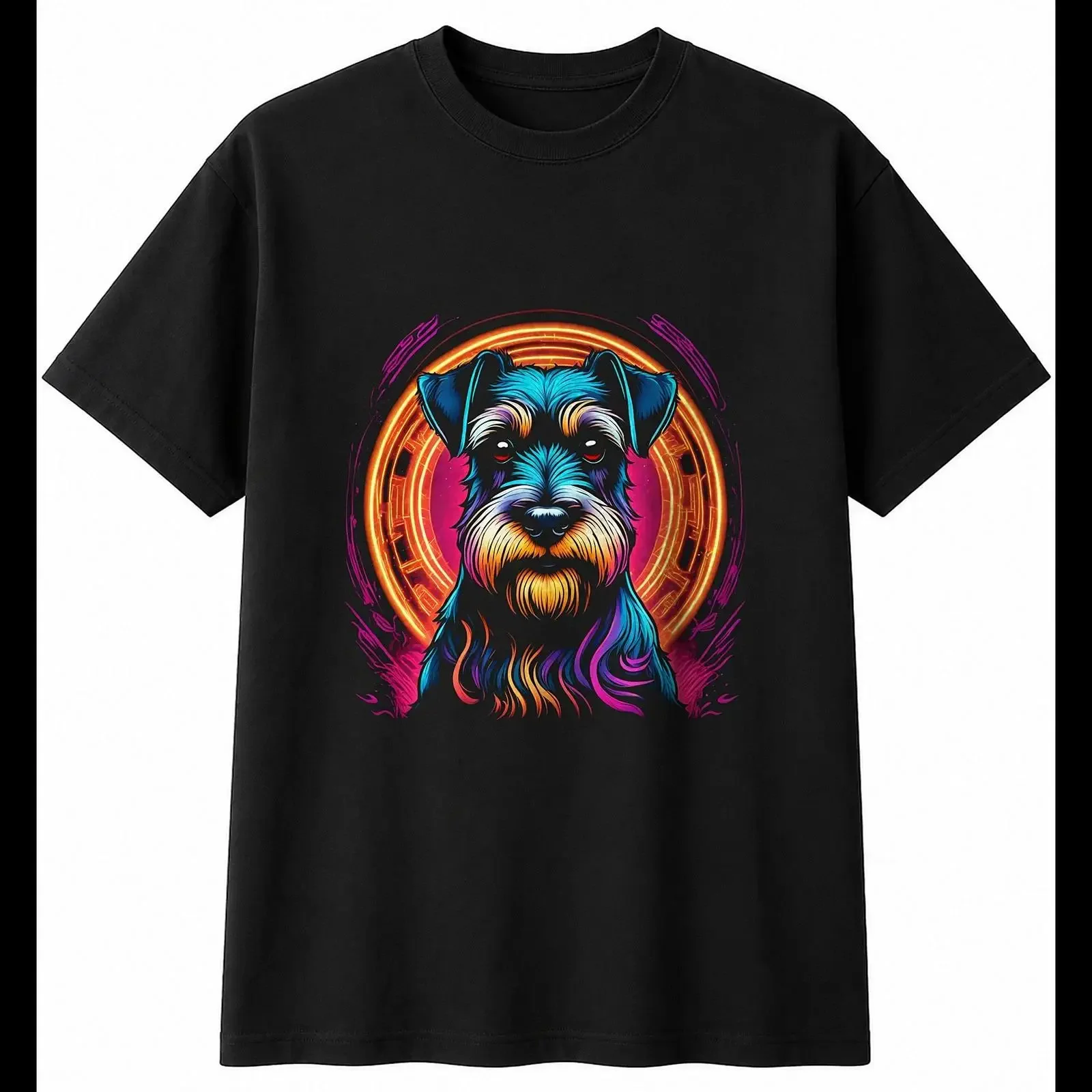 Miniature Schnauzer Neon Glow Tattoo Men's T Shirt Dog Lover Puppy Owner vintage Washed Stretched designer clothes Casual Soft