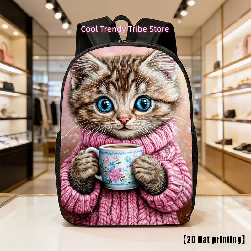 Cute Pink Cat Kitten Backpack Suitable for Hiking, Commuting & Laptop Bag - Large Capacity Bookbag with Adjustable Straps, Kitte