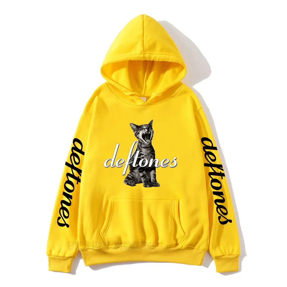 Hot Sale Deftones Cat Black Graphic Print Hoodie Men Women Rap Metal Band Brand Sweatshirt Tops Man Winter Fleece Hoodies Casual