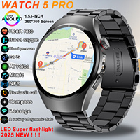 2025New WATCH 5 Pro Health Smart Watch Men NFC GPS Compass Heart rate Blood oxygen AMOLED Screen Smartwatch IP68 LED Flashlight