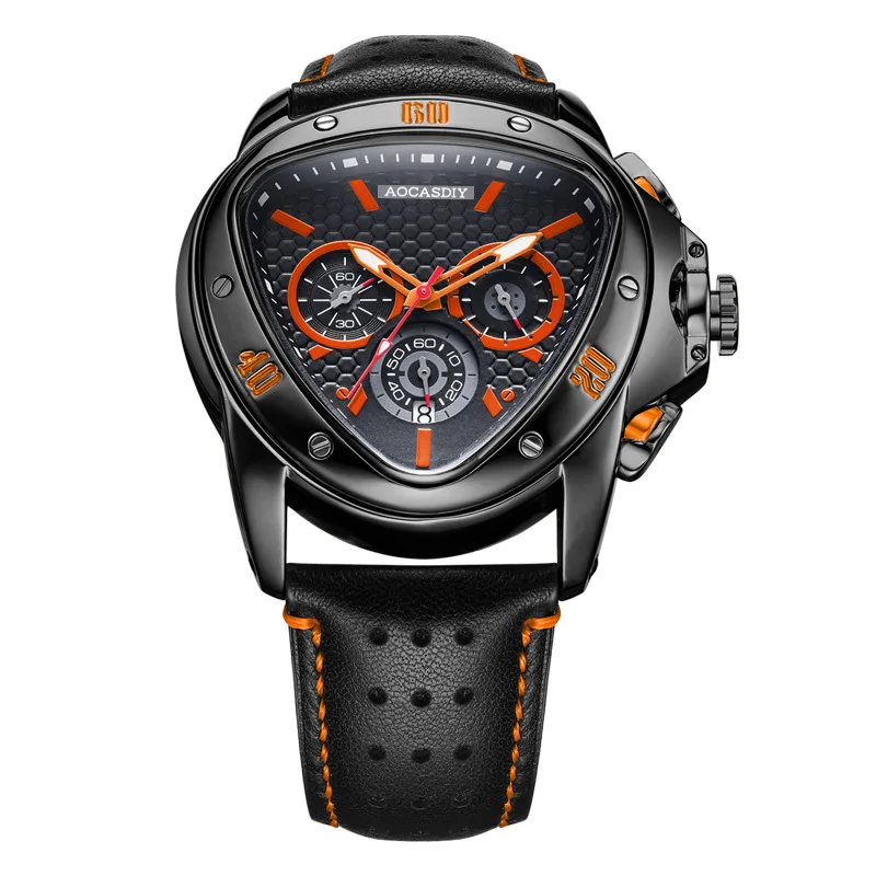 Brand men's trend new concept triangular snakehead multi-functional quartz watch waterproof silicone tape men's watch