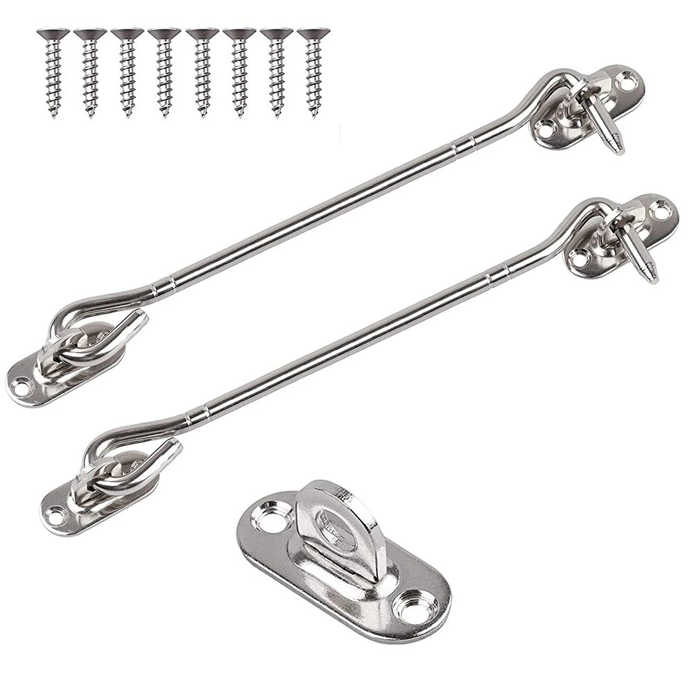 AAAF 2 Pcs Stainless Steel Cabin Hook And Eye Latch With Screws - Heavy Duty Door Gate Latch For Shutter Shed Window