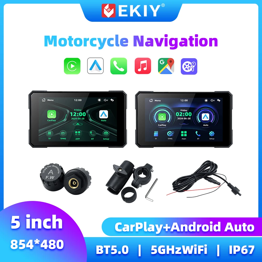 

EKIY 5inch Motorcycle Carplay Monitor Wireless Carplay Android Auto Display Motorcycle GPS Screen for Motorcycle Navigation