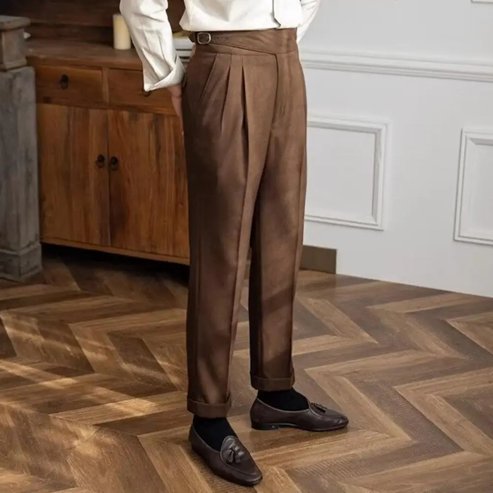

High-waisted Loose Fit Pants Elegant Men's Suit Pants with Adjustable Waist Zipper Closure Straight Leg Slacks in for Formal