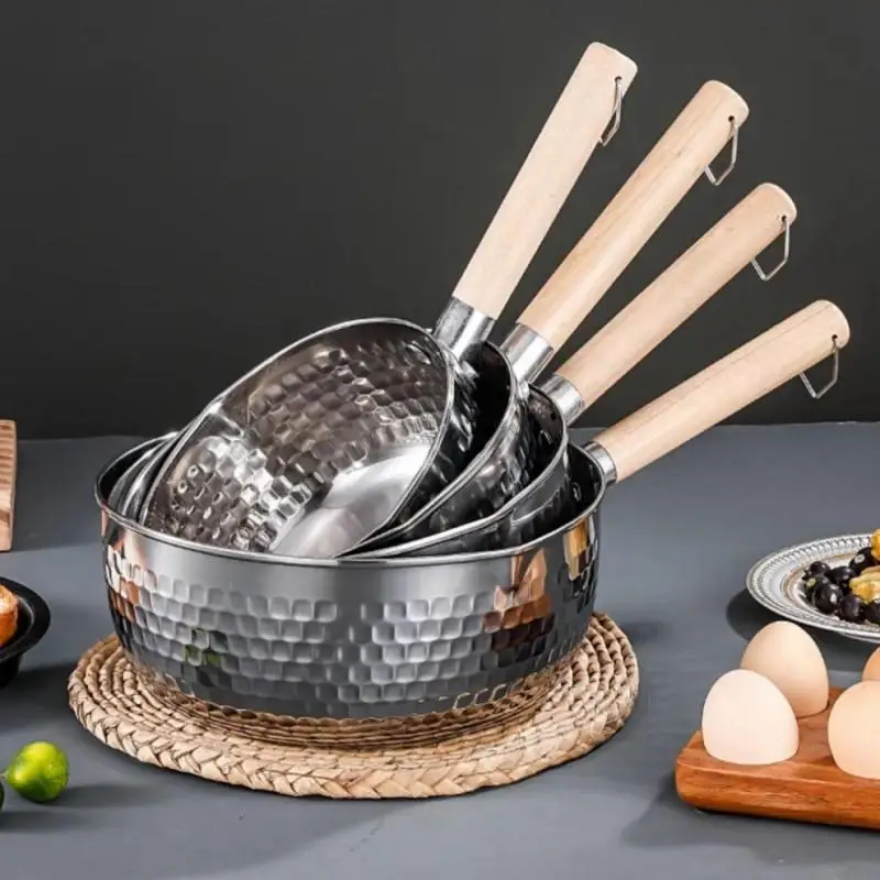 Stainless Steel Soup Pot Snow Pot Flat Bottom Non-Stick Wok Solid Wood Handle With Hook Stew Pot Milk Pot Kitchen Cookware