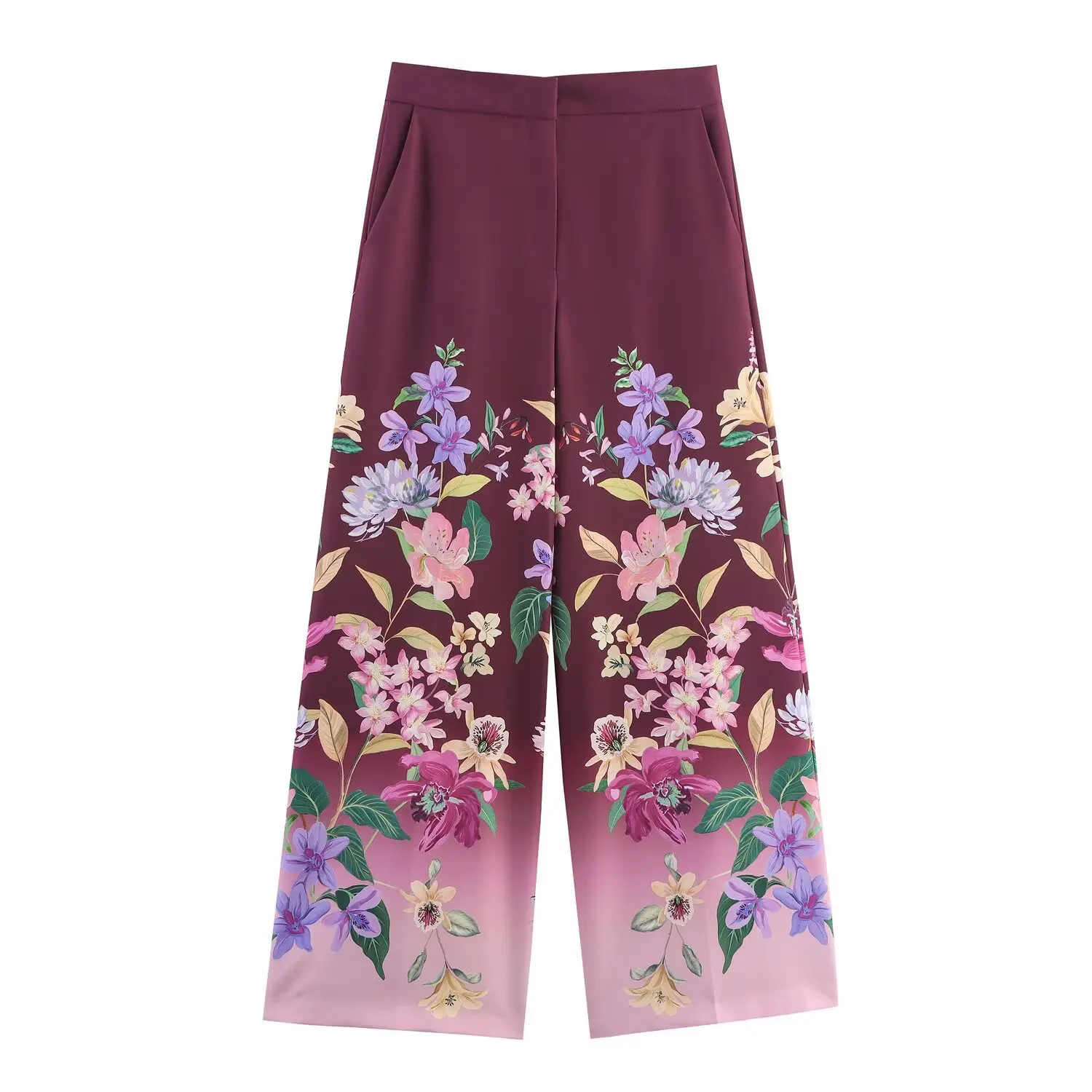 

New 2025 Autumn Chinese Sle High Waist Floral Print Loose Wide Leg Pants Women's Casual Trousers Straight Cut High Waist