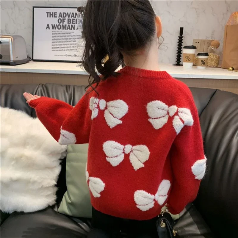 Girls Sweater Fashion Children\'s Clothing Plush Knitted Winter Wear New Girls Red Christmas Thickened Sweater Kids 8 10 14 Years