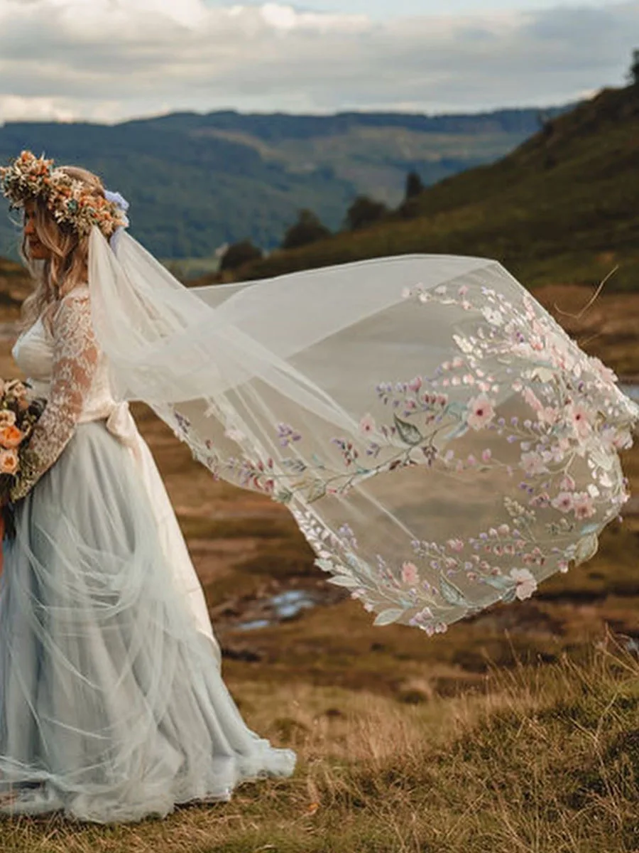 Flower Veil Long  Floral Wedding Veils