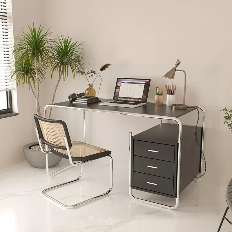 Bauhaus Desk Light Luxury Stainless Steel Desk Home Bedroom Computer Office Table with Drawer furniture living room