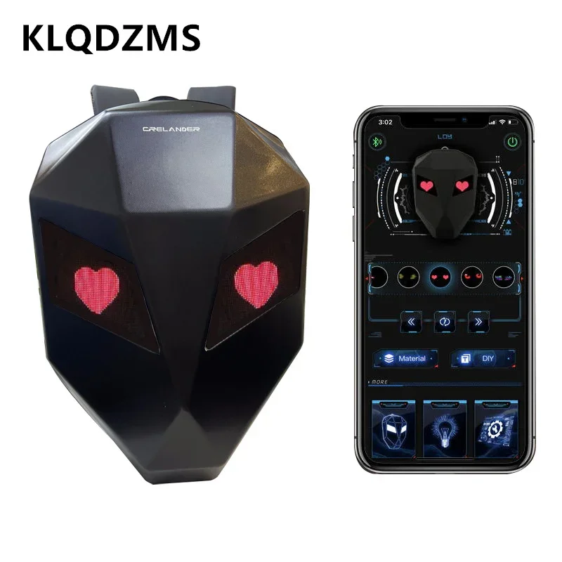 KLQDZMS ABS + PC Motorcycle Waterproof Backpack LED Light-emitting Shoulder Bag Lightweight Anti-scratch Men's Schoolbag