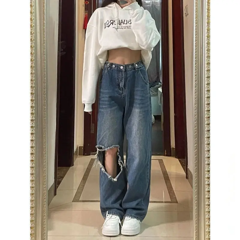 

Fashion Women's Jeans Long Street Wear Loose Spring High Waisted Slimming Ladies Casual Straight Leg Mop Wide Leg Pants