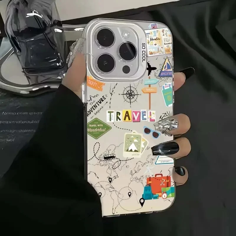 Coque de téléphone Graffiti de voyage, étui arrière rigide antichoc pour iPhone 17 16 16E 15 14 13 12 11 Pro Max 16 15 14 Plus