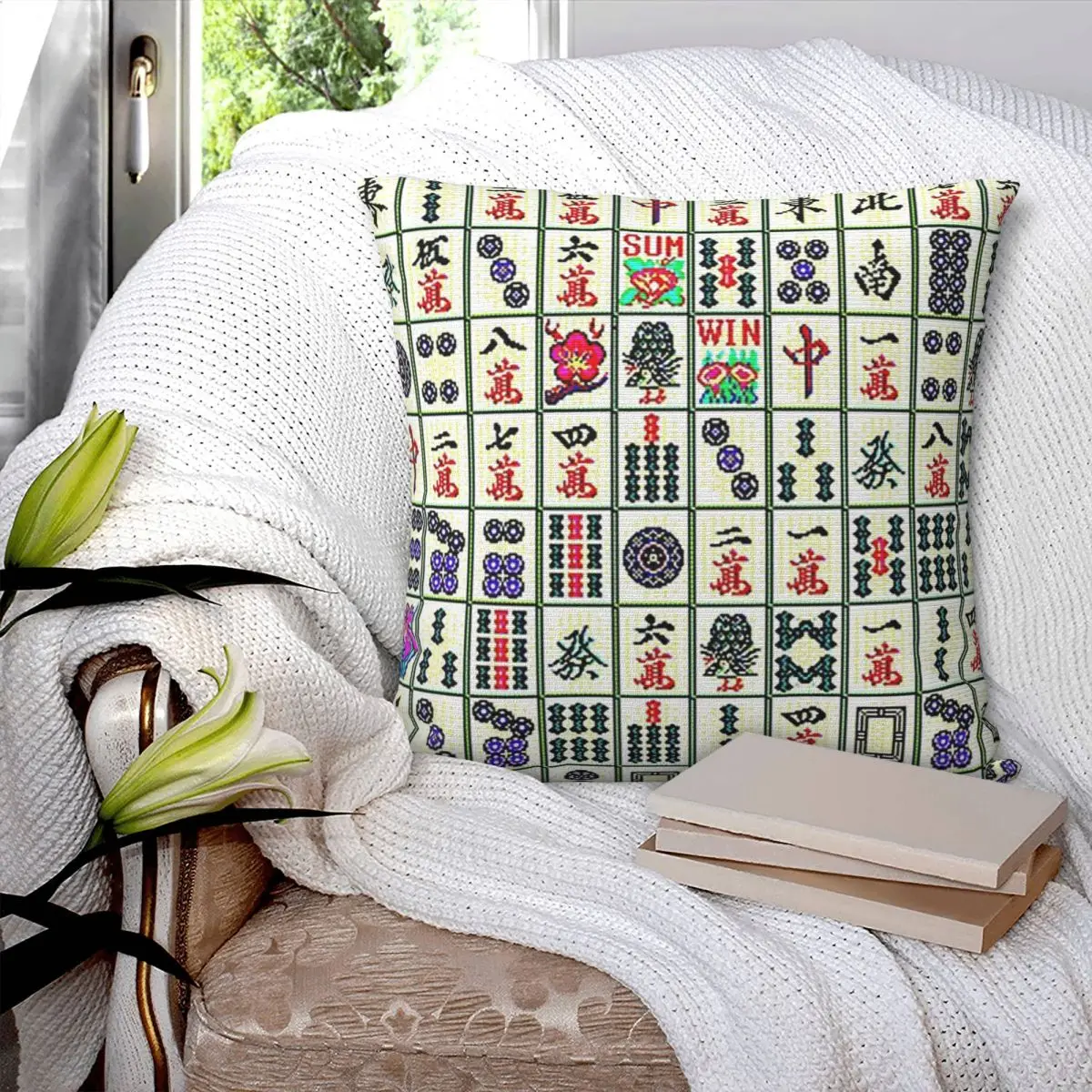 Mahjong Square Pillowcase Pillow Cover Polyester Cushion Decor Comfort Throw Pillow for Home Living Room