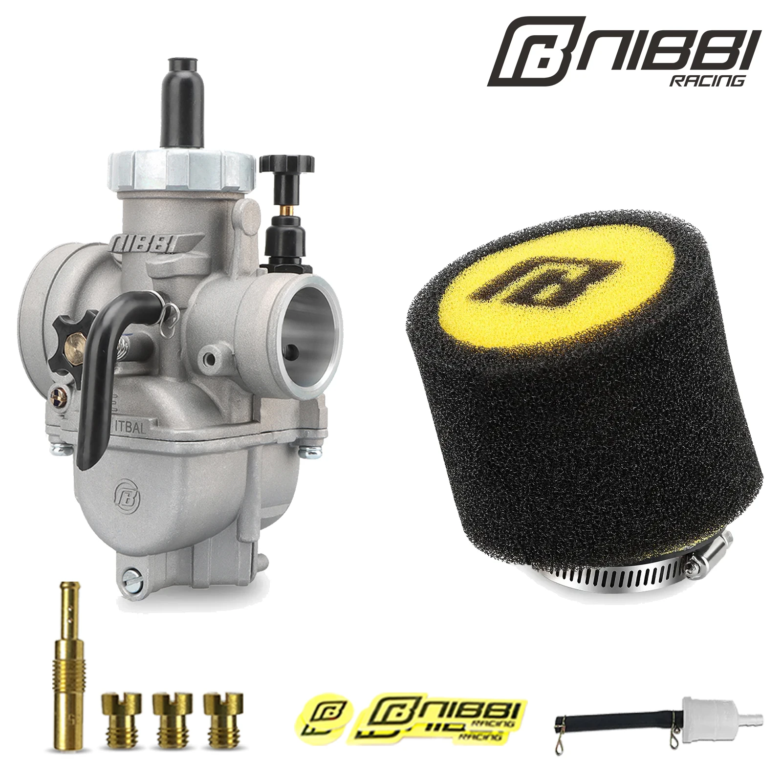 NIBBI Motorcycle Carburetor PE24mm 26mm 28mm 30mm Carb Jets Foam Air Filter Set For 100cc-250cc Yamaha ATV Pitbike Motocross