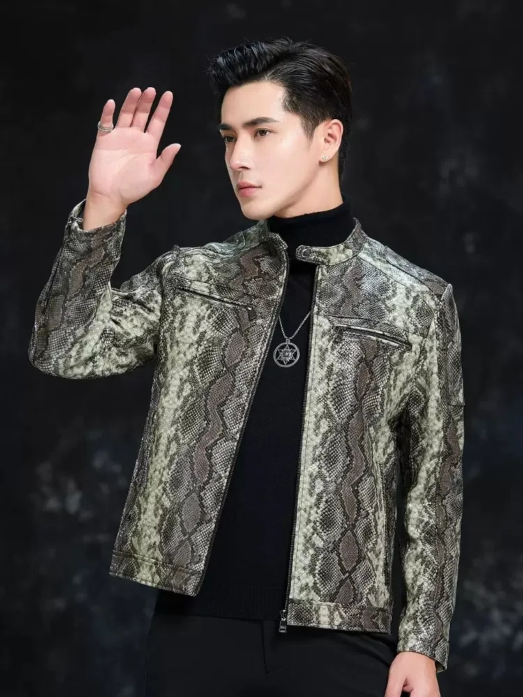 เสื้อแจ็คเก็ตหนังแกะแท้ลายงูสำ - Leather Work Jacket Mens บทวิจารณ์และราคา