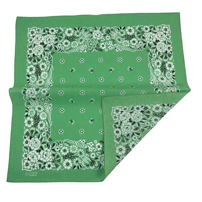 Men Bandanas Green Cotton Square Scarf Cycling Headscarf Handkerchief Head Outdoor Print Paisley Hip-Hop Dance Women Neckerchief