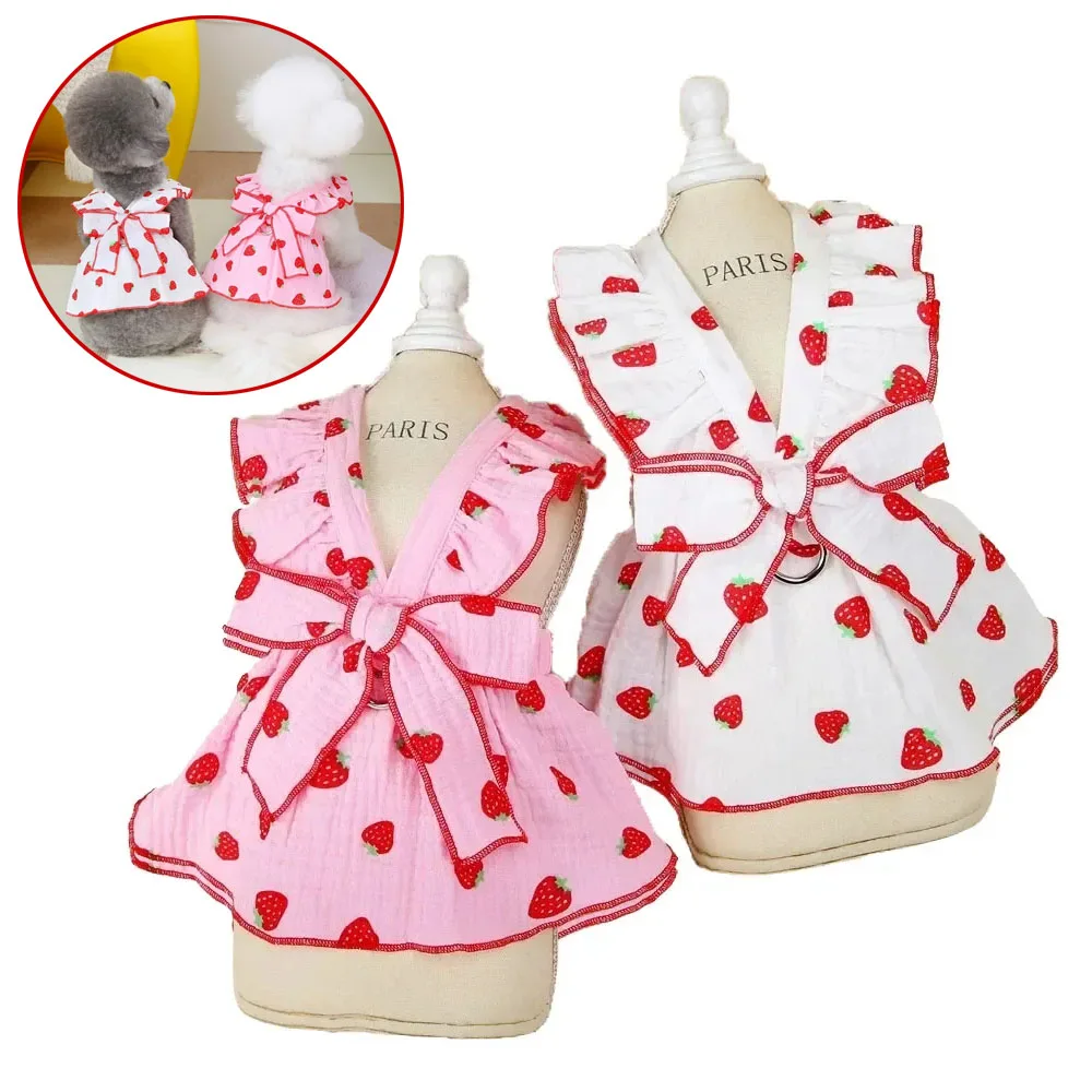 

Pet Strawberry Skirt Summer Cat Clothes Luxury Dog Vest Suspender Dress Dog Cooling Shirt Bichon Chihuahua Clothing Dog Outfits