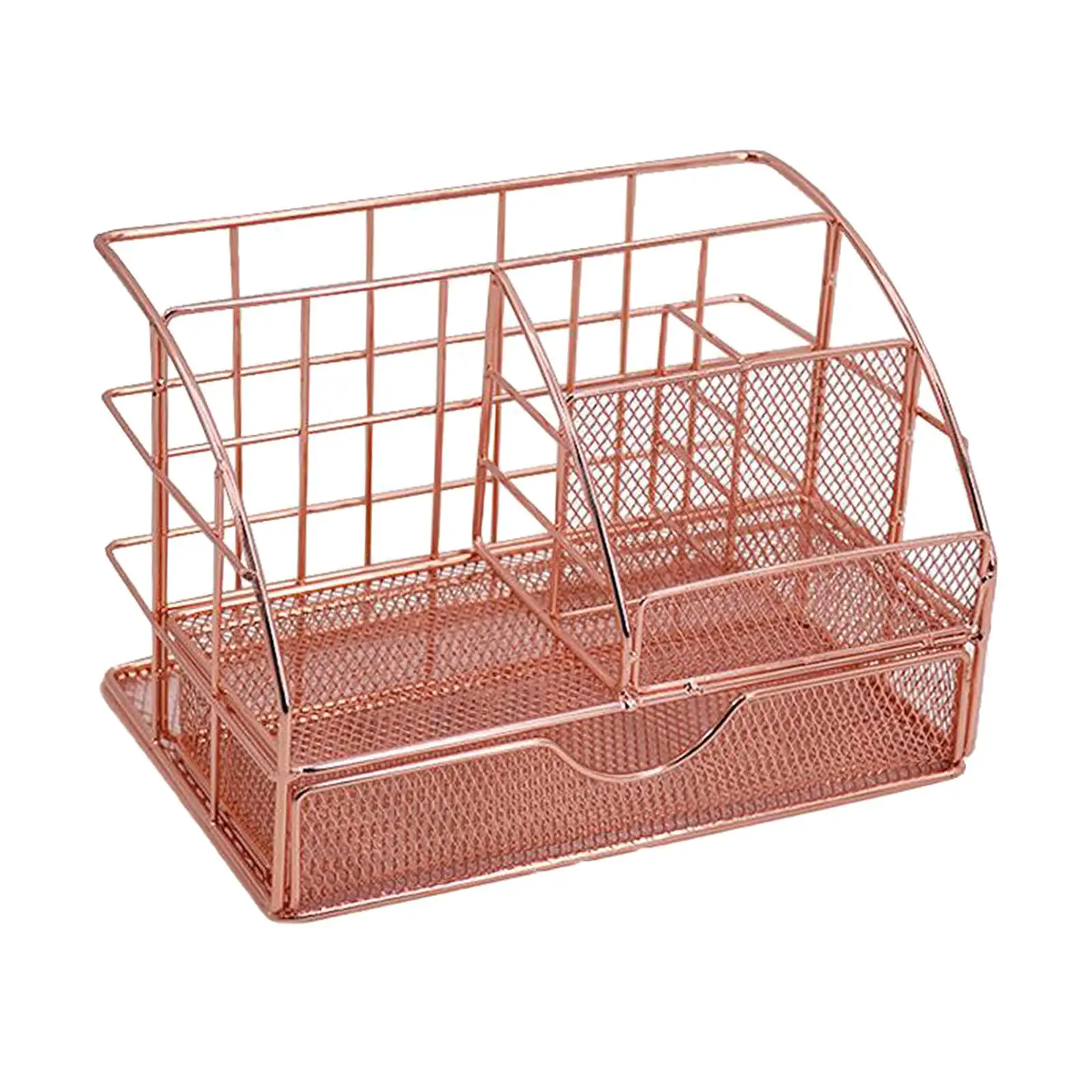 Rose Gold Makeup Brush Pen Case Organizer Iron Mesh Holder with Drawer for Bathroom Countertop Cosmetics Storage Desktop