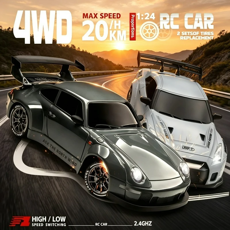 

S814 RC Drift Car – 1:24 4WD, Racing Paint, LED Lights, 2.4GHz, Spare Tires + Roadblocks + Cones, Perfect Gift for Christmas