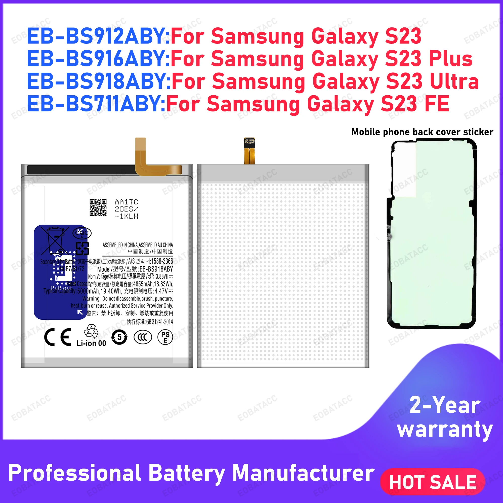 Ersatzakku für Samsung Galaxy S23 S23+ S23 Ultra 5G S23 FE EB-BS912ABY EB-BS916ABY EB-BS918ABY mit Reparaturwerkzeugen