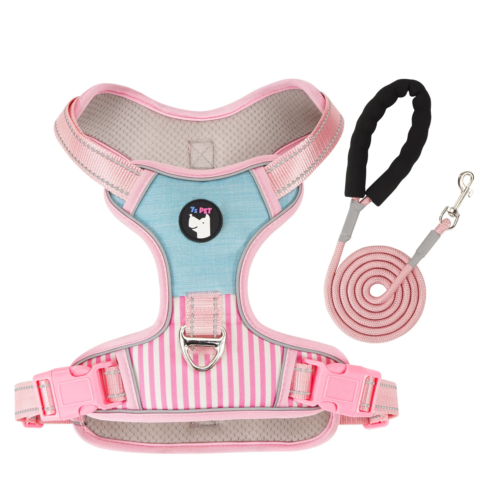 Reflective Escape-Proof Dog Harness Vest with Macaroon Color Blocking - Pet Leash Set for Small Medium Large Dogs