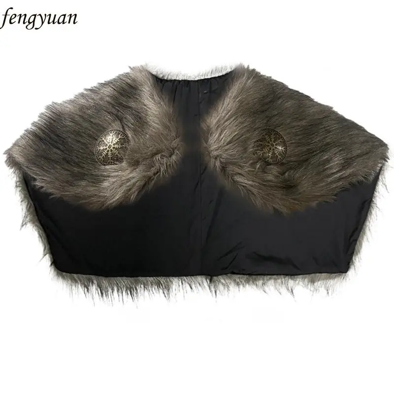 

B2QE Medieval Furry Mantle Medieval Furry Shoulder Wrap Collar for Men Halloween
