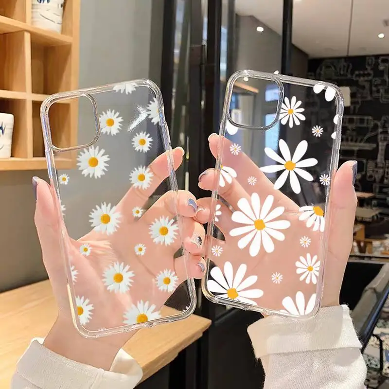 Summer Daisy Flower Phone Case for IPhone 11 12 13 14 15 Pro Max Mini XS Max X XR 8 7 Plus Bumper Shockproof Transparent Cover