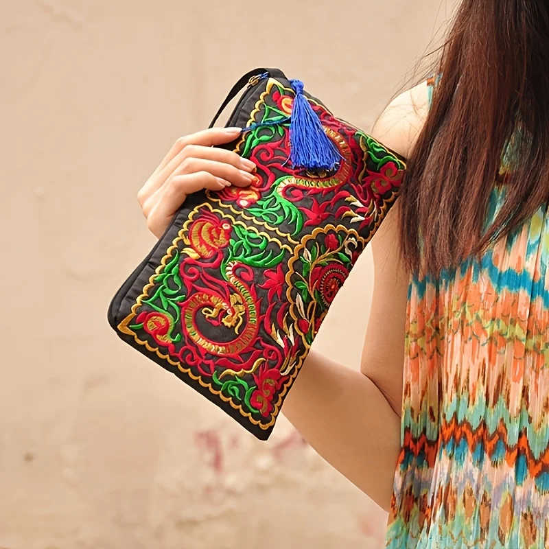 Vintage Women's Clutch Bag Wallet Storage Bag Ethnic Style Ladies Pruse Wristlet Mobile Phone Evening Bag Money Clips Makeup Bag