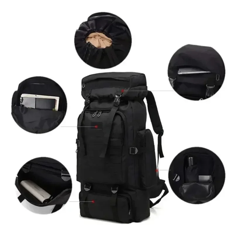 80L Hiking Bag Tactical Backpack Large Outdoor Backpack Hiking Camping Travel Bag Multifunctional Oxford Cloth Military Unisex