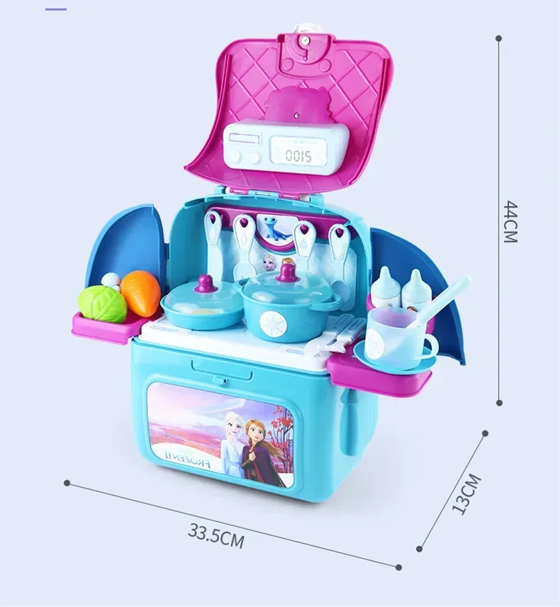 Set mainan dapur anak, 2 dalam 1 lampu LED Frozen Makeup Playset simulasi dapur set ransel mainan play house set mainan anak untuk hadiah terbaik