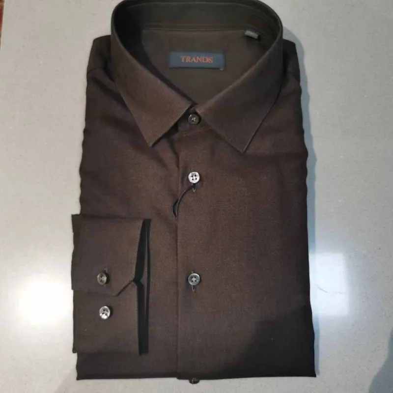 

Dafangchuangshi Men's Long Sleeve Silk Shirt Deep Coffee Business Style Washable Slim Fit Commute Friendly Moisture Wicking