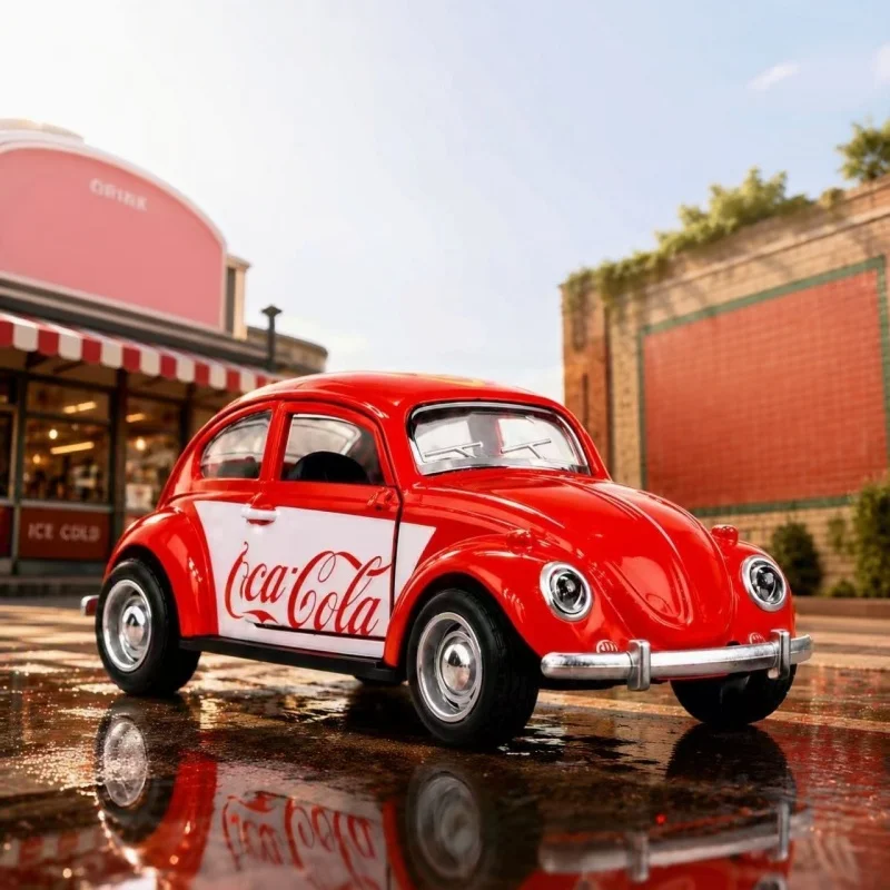 1:36 Retro Beatles Alloy Die-Cast Car Model, Double-Door Classic Vintage Vehicle Toy, Pull-Back Mechanism, Collectible Display,