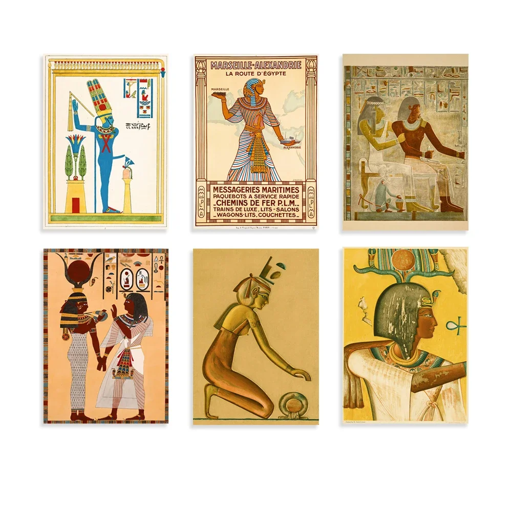 Egyptian Art Print - Ancient Pyramid God Painting - Vintage Poster - Antique Old Picture - Retro Wall Canvas Decor
