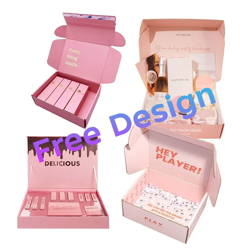 GLY PACKAGING Oem Factory Custom Logo Pink  Cosmetic Corrugated Box Custom You Packaging Mailer Box Shipping  Paper Box