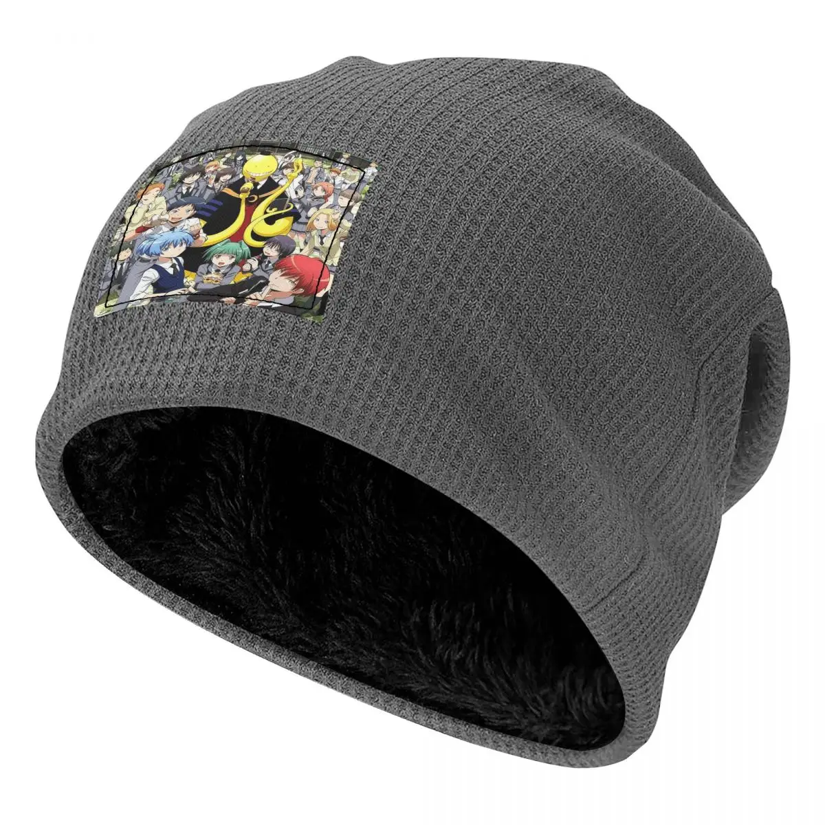 Assassination Classroom Octopus Koro Sensei Waffle Knit Fleece Lined Beanie with PU Leather Patch Unisex Warm Winter Soft Cap