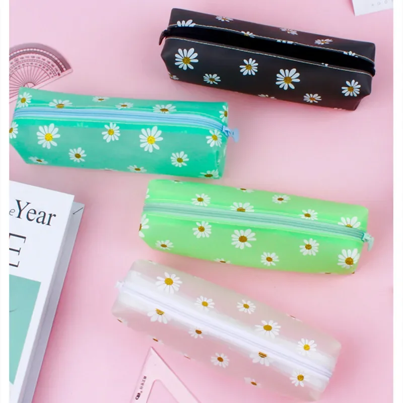 Daisy Large Capacity Pen Bag Simple Transparent Girl Pencil Bags Organizer Storage Student School Supplies Korean Stationery