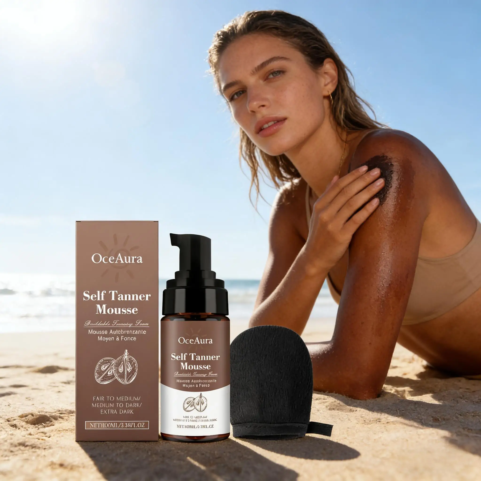 Body Self Tanning Mousse Organic Sunless Tanning Foam Spray Fast Face Tan Bronzer Nourishing Lotion Sunbed Tanning Accelerator