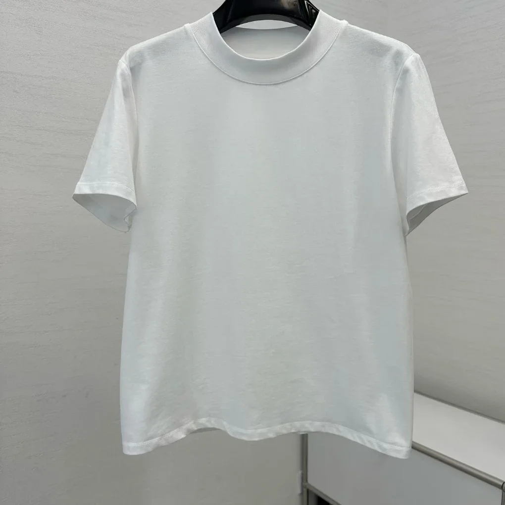 2025 Spring and Summer Solid Color Short-sleeved T-shirt Casual Black Tops White T Shirt