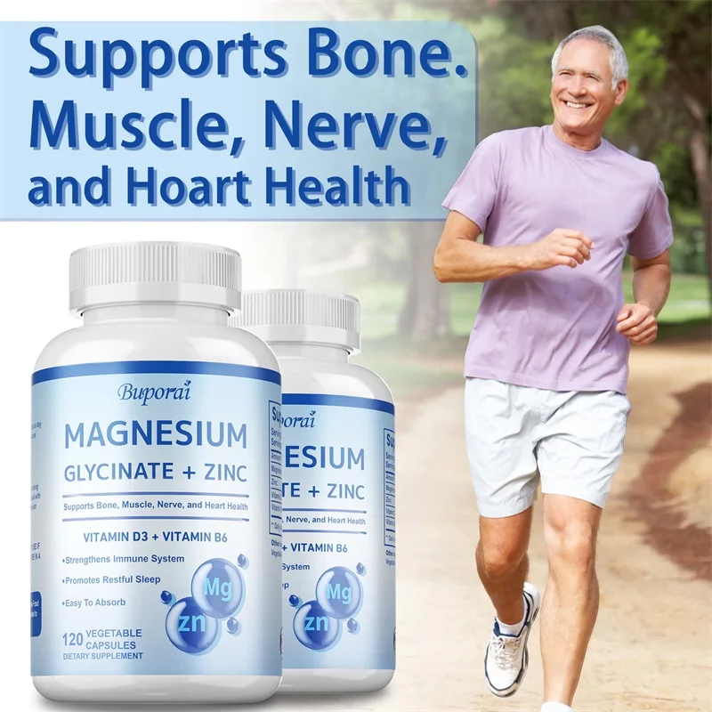 

Magnesium Glycinate + Zinc Supplement - Beneficial for Muscle, Nerve, and Bone Health, Relieves Leg Cramps, Supports Immunity