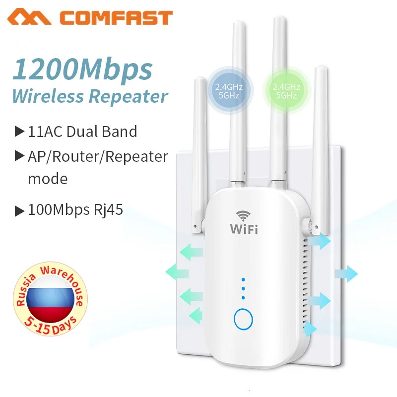 AC1200 WiFi Extender 802.11AC 2.4G&5GHz Dual Band WiFi Repeater Home Router Wireless Signal Range Amplifier 4*3dBi Antennas AP