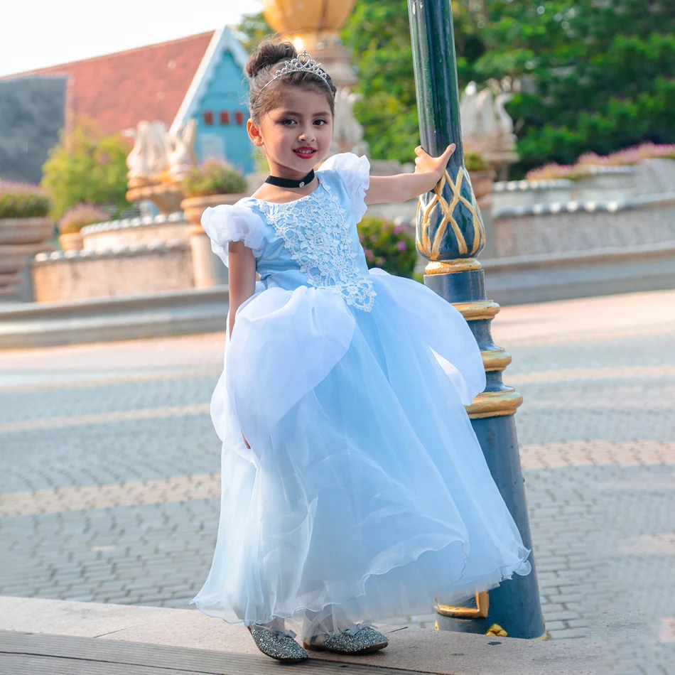 Girls Princess Cosplay Cinderella Costume Kids Children Vestidos Party Ball Gown Dress Halloween Clothes Birthday Gift 2-12T