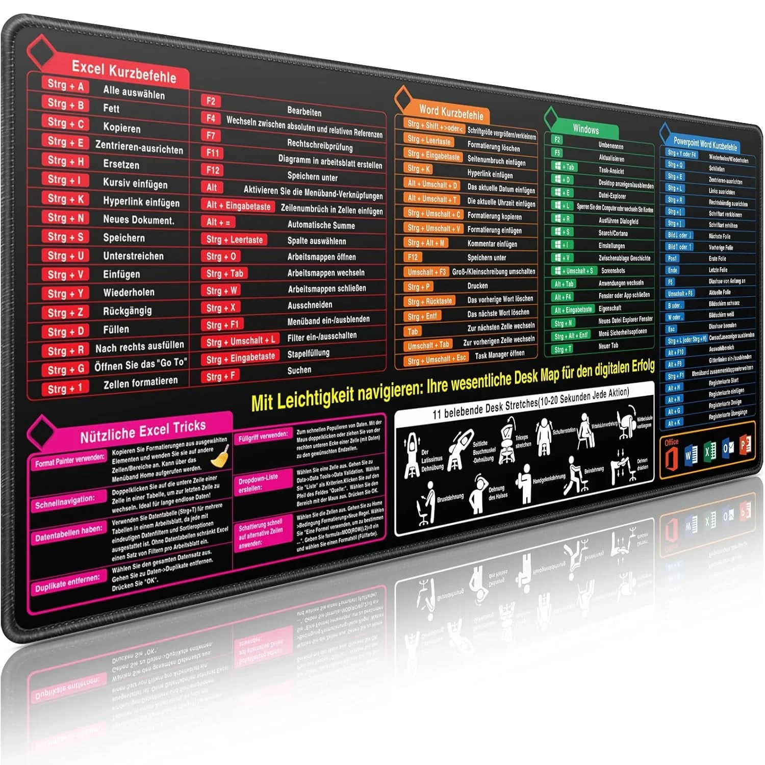 الألمانية الألمانية Excel Word Powerpoint Windows Shortcuts Keys Mouse Pad Desk Mat Cheat Sheet Software Web Mousepad Office المستخدمين #1