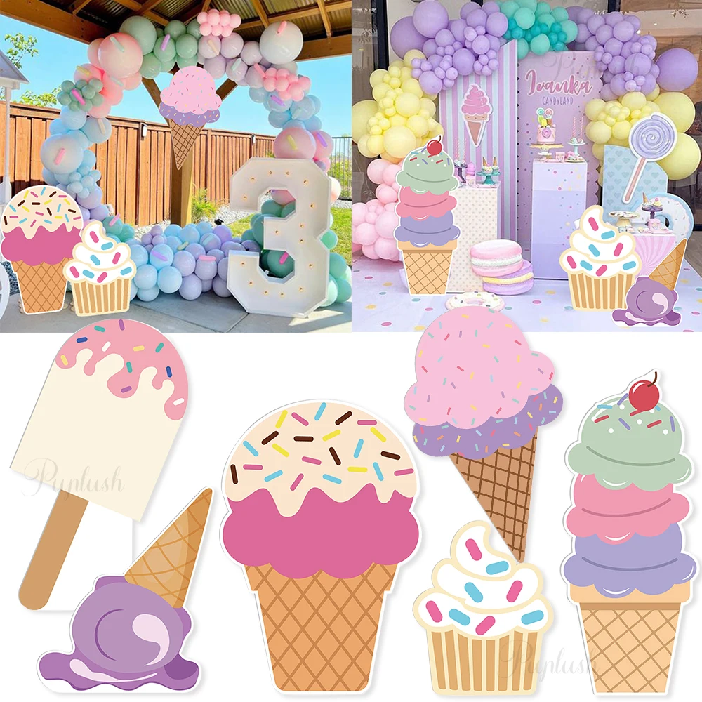 61/92 cm Eis Ausschnitte Dekor Rosa Lila Cupcake Hintergrund Sommer Süße Party Dekoration Mädchen Geburtstag Baby Dusche foto Pro