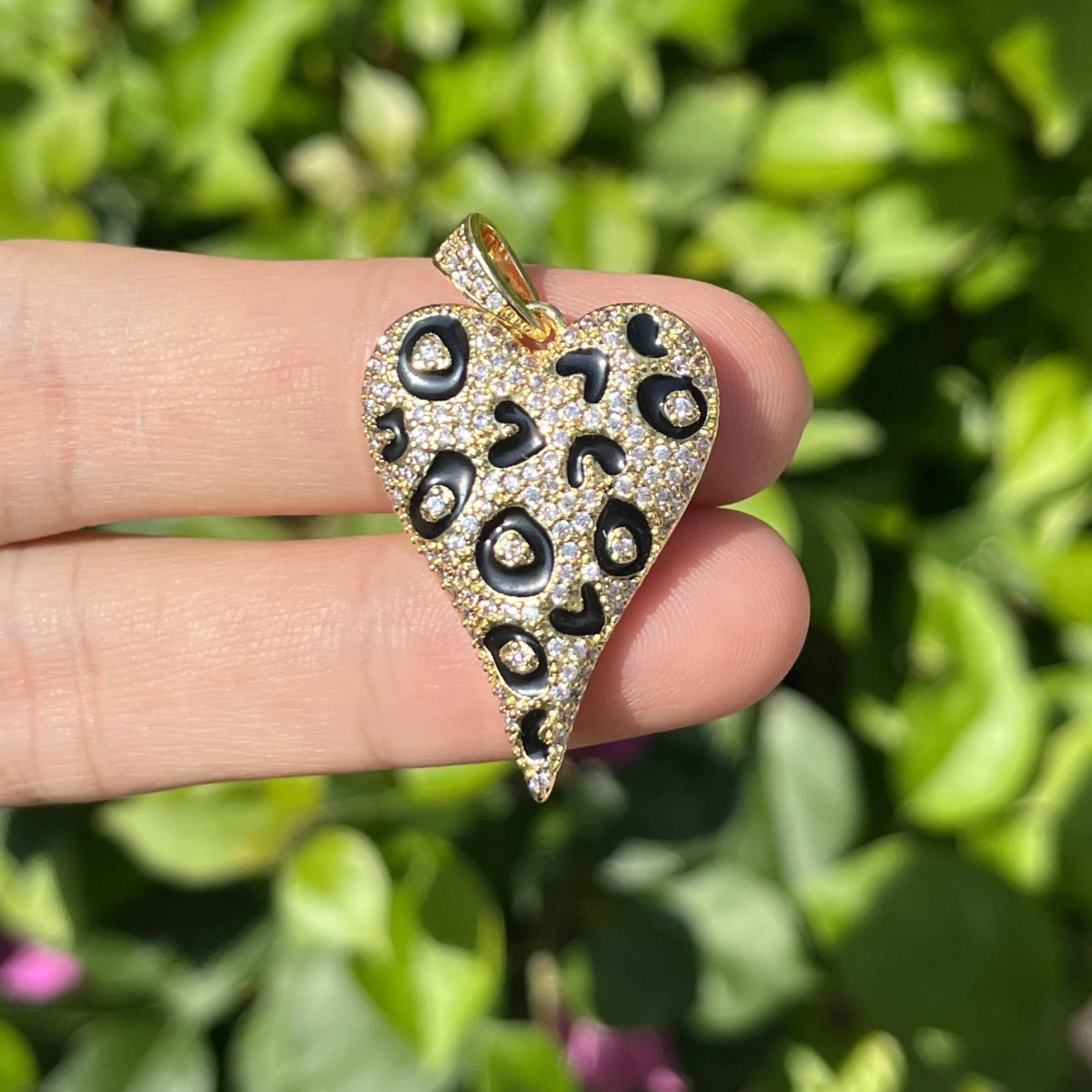 5Pcs Cubic Zirconia Pave Heart Charm Leopard Print Pendant For Woman Fashion Handcrafting Jewelry Bracelets Necklace Accessories